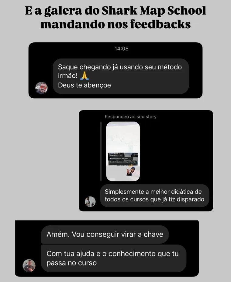 Print de depoimento de aluno da Shark Map School