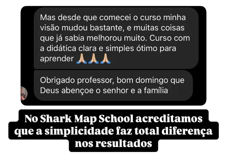 Print de depoimento de aluno da Shark Map School