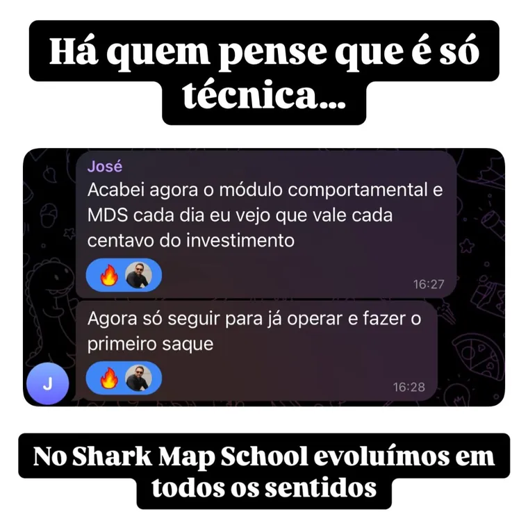 Print de depoimento de aluno da Shark Map School